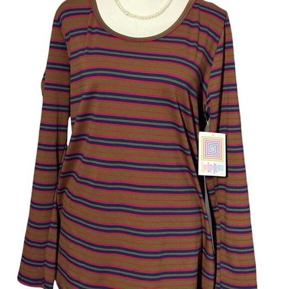 LuLaRoe Tops - NWT LuLaRoe Lynnae Shirt • Womens Large • Long Sleeve Striped Green Pink Blue
